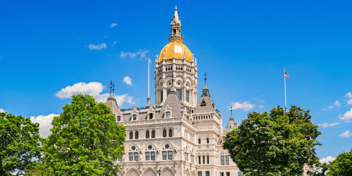 The Connecticut capitol is pictured on a clear, spring day
