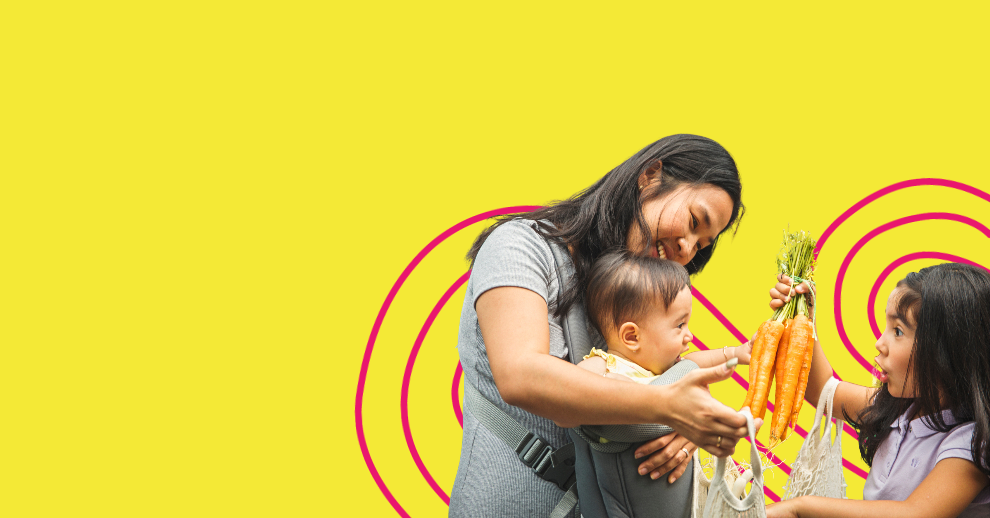 A mother and child shop for food